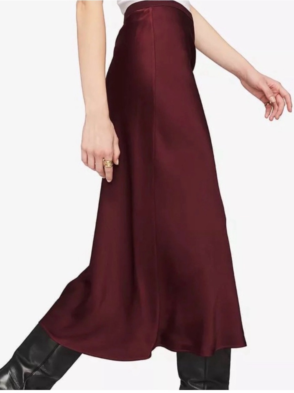 ANINE BING Bar Silk Skirt Bordeaux Burgundy 100% Silk Midi Size M - Picture 4 of 14
